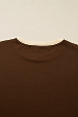 Dark Brown Varsity Striped Crew Neck Long Sleeve Top