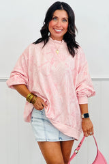 Khaki Camo Print Mock Neck Loose Sweatshirt