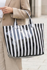 Blackish Green Glossy Striped Vinyl Large Tote Bag