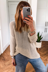Coral Crochet Hollow-out Knit Sweater