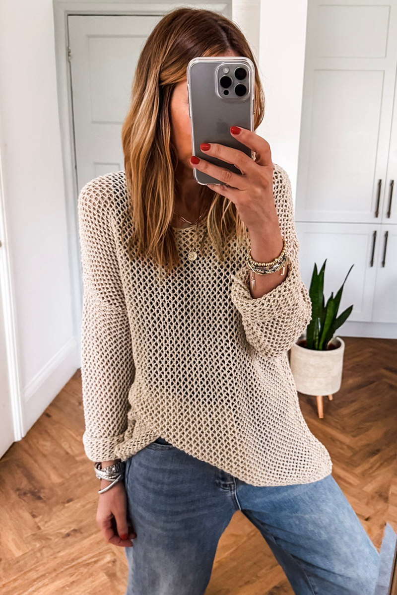 Coral Crochet Hollow-out Knit Sweater