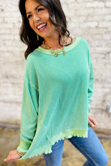 Myosotis Twisted Ribbed Seamed Patchwork Long Sleeve Top