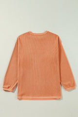 Orange thankful Letter Heat Transfer Printing Ribbed Crew Neck Thanksgiving Sweatshirt