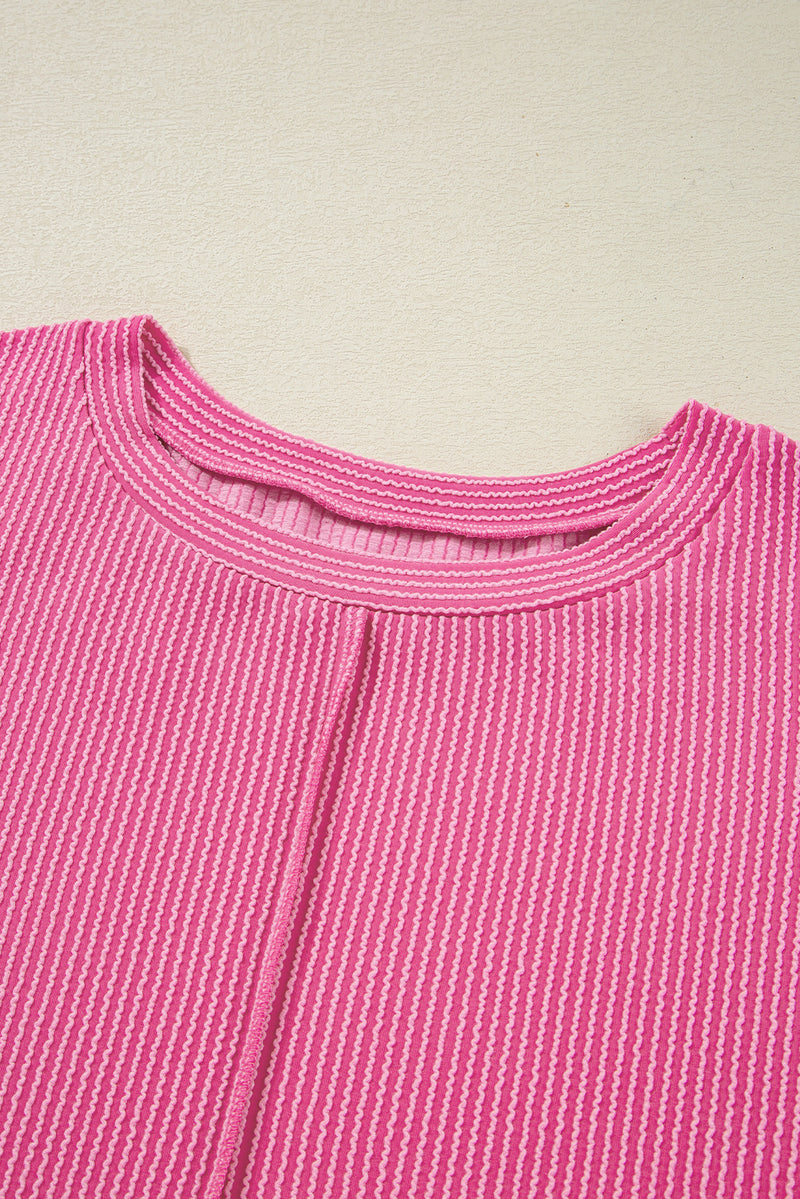 Bonbon Twist Ribbed Exposed Seam Detail Plus Size Top