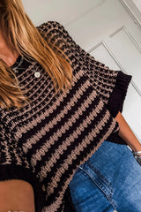 Red Stripe 3/4 Draped Sleeve Slouchy Sweater