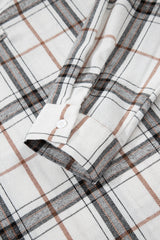 Red Plaid Print Collared V Neck Loose Blouse with Side Slits