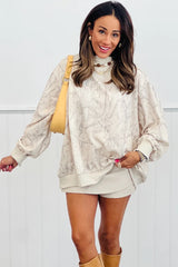 Khaki Camo Print Mock Neck Loose Sweatshirt