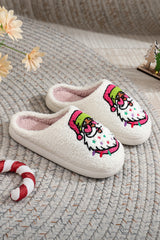 White Starry Santa Claus Pattern Christmas Plush Slippers