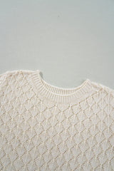Beige Hollow Out Crochet Short Sleeve Knit Tee