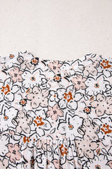 Khaki Bold Floral Print Frilled Puff Sleeve Button Down Shirt