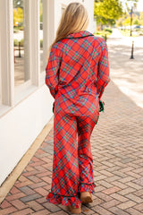 Fiery Red Christmas Plaid Satin Pajama Set