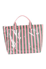 Blackish Green Glossy Striped Vinyl Large Tote Bag