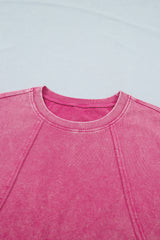 Pink Mineral Wash Raw Seam Detail Lace Trim Cap Sleeve Top