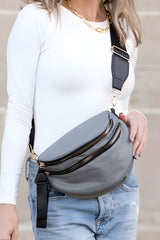 Pink Wide Strap Double Zipper Crossbody Bag