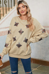 Parchment Turkey Graphic Patch Application Thanksgiving Holiday Sweatshirt