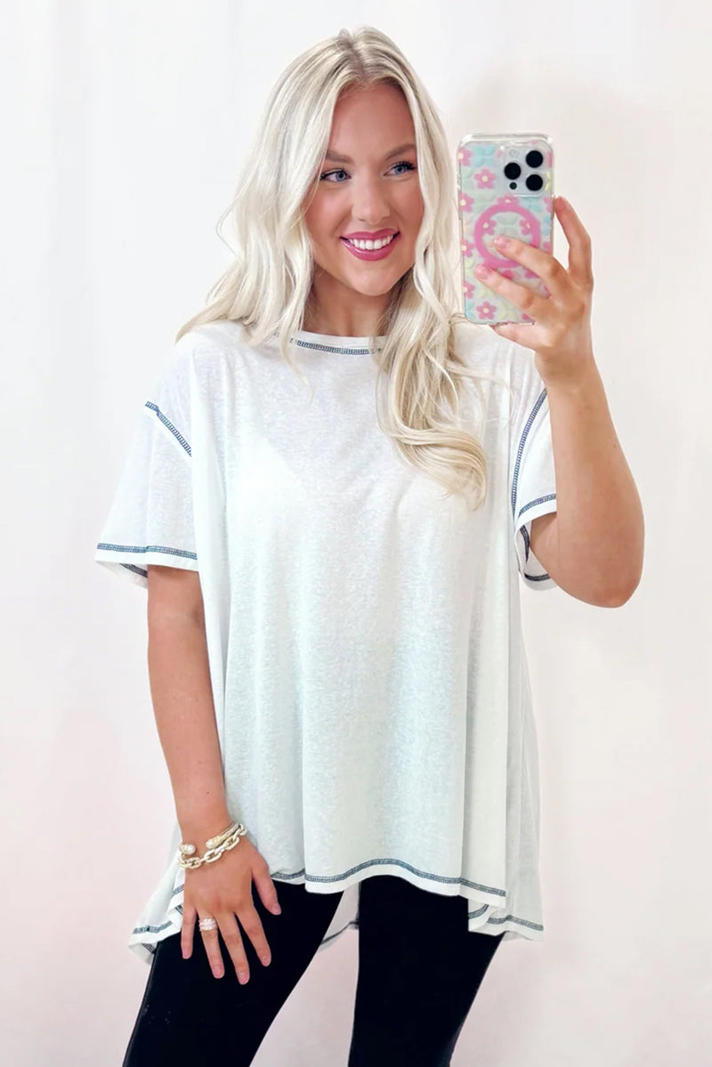 White Loose Casual Stitching Seam T-Shirt