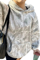 Gray Abstract Print Kangaroo Pocket Oversized Hoodie