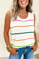 Green Stripe Round Neck Knitted Sweater Tank