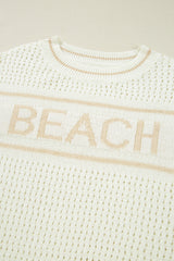 White BEACH Hollow Out Knitted Lightweight Dolman Sweater