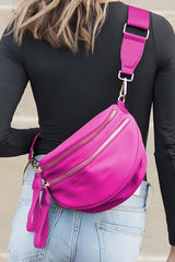 Fiery Red Wide Strap Double Zipper Crossbody Bag