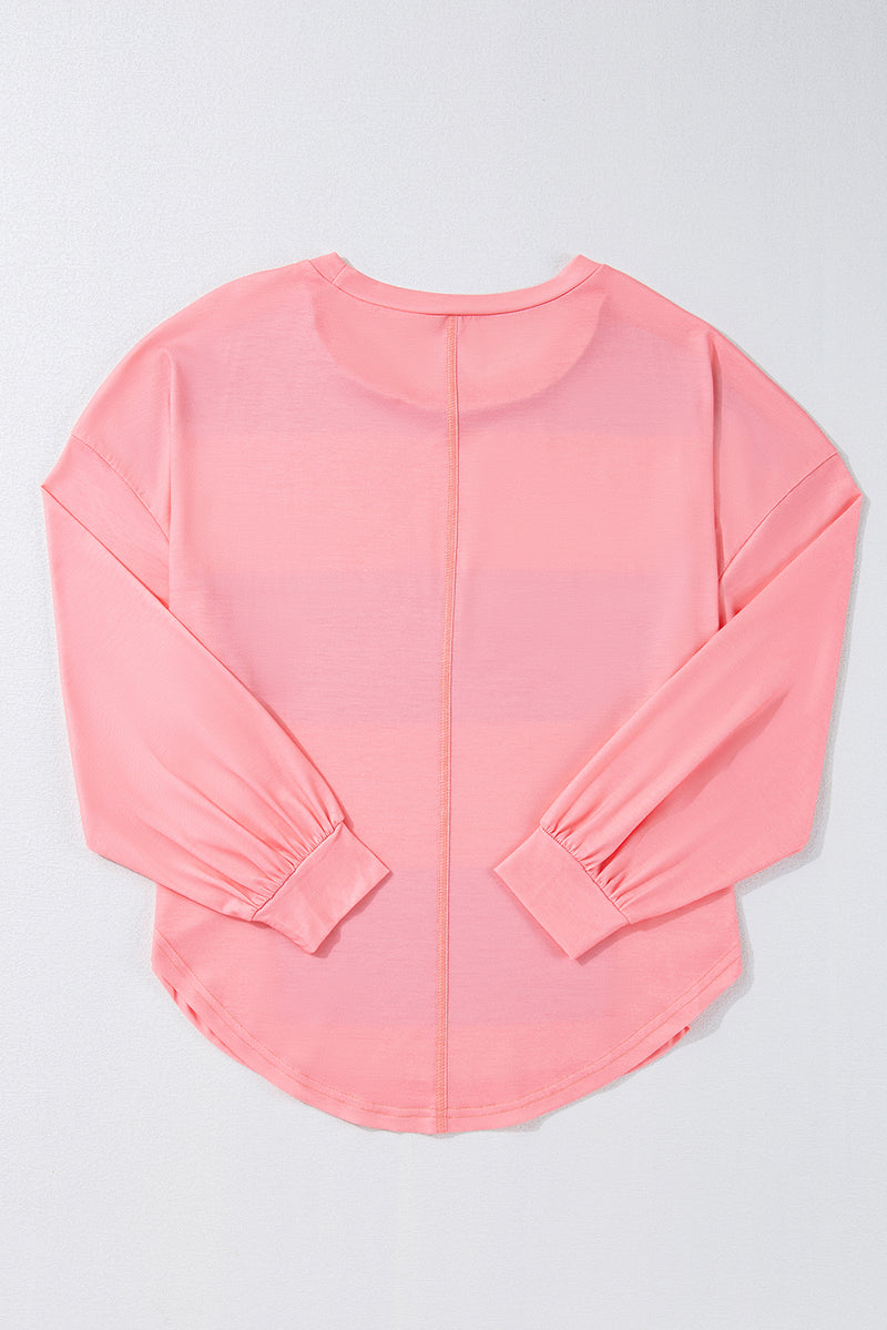 Blue Green Colorblock Drop Sleeve Round Neck Top