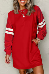 Fiery Red Preppy Striped Sleeve Loose Mini Dress