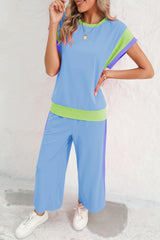Racing Red Color Block Detail Casual Two-piece Set