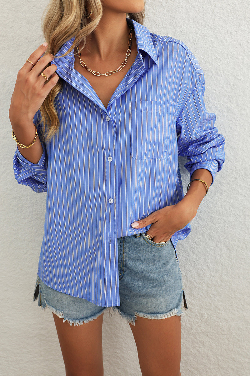 Green Stripe Button Up Oversized Casual Shirt