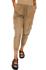 Camel Elastic High Waist Pocketed Cargo Jogger Pants