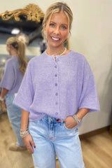Beau Blue 3/4 Sleeve Boxy Knit Button Down Sweater Cardigan