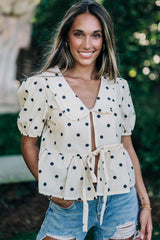 White Polka Dot Peter Pan Collar Bow Front Blouse
