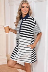 Black Striped Patchwork Collared Mini Dress