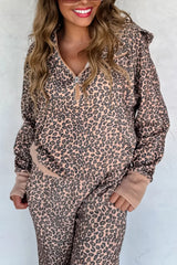 Goat Leopard Print Hooded Long Sleeve Pullover Pants Set