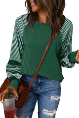 Tillandsia Purple Contrast Print Striped Raglan Long Sleeve Loose Top