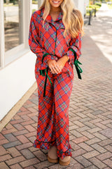 Fiery Red Christmas Plaid Satin Pajama Set