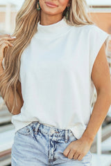 Mint Green Solid Color High Neck Cap Sleeve Loose Top