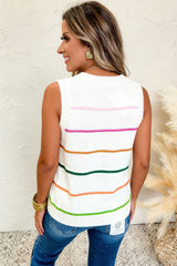 Green Stripe Round Neck Knitted Sweater Tank