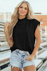 Mint Green Solid Color High Neck Cap Sleeve Loose Top