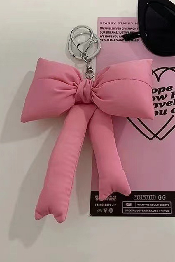 Pink Puff Bow Bag Charm Cute Keychain
