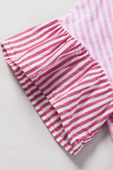 Pink Striped Patchwork Ruffle Button Up Shirt