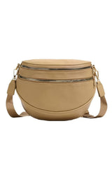 Parchment PU Leather Double Zipper Crossbody Bag