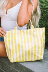 Blackish Green Glossy Striped Vinyl Large Tote Bag