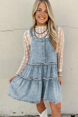 Dusk Blue Frill Tiered Light Wash Overall Denim Dress