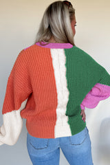 Desert Gold Colorblock Knit Drop Shoulder Loose Fit Sweater