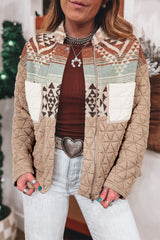 Light French Beige Geometric Quilted Patchwork Vintage Jacket