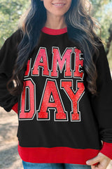 White GAME DAY Letter Contrast Trim Baggy Sweatshirt