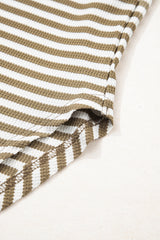 Khaki Stripe Patchwork Knit Drop Shoulder Top