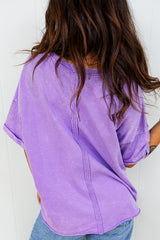 Lavendula Mineral Wash Drop Shoulder Raw Edge Loose Tee