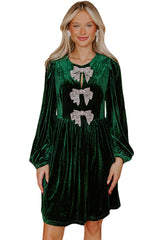 Fiery Red Bowknot Decor High Waist Velvet Mini Dress