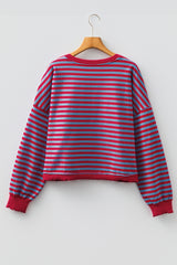 Green Stripe Exposed Seam Contrast Ribbed Trim Oversize Sweatshirt